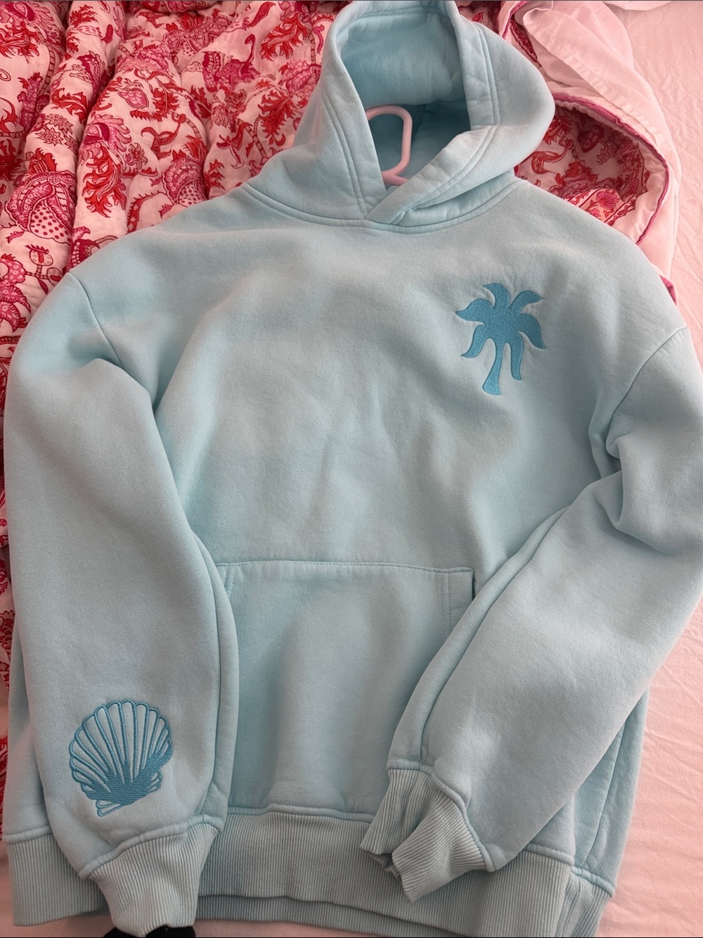 Blue pink palm puff hoodie size S excellent condition